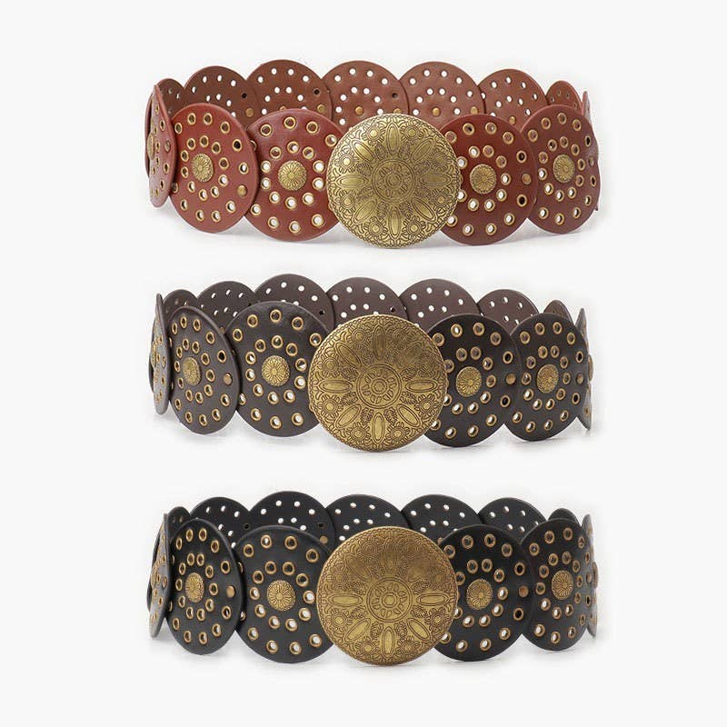 Western Studded Circular Disc Snap Punk Belt | 40BT653: CAMEL