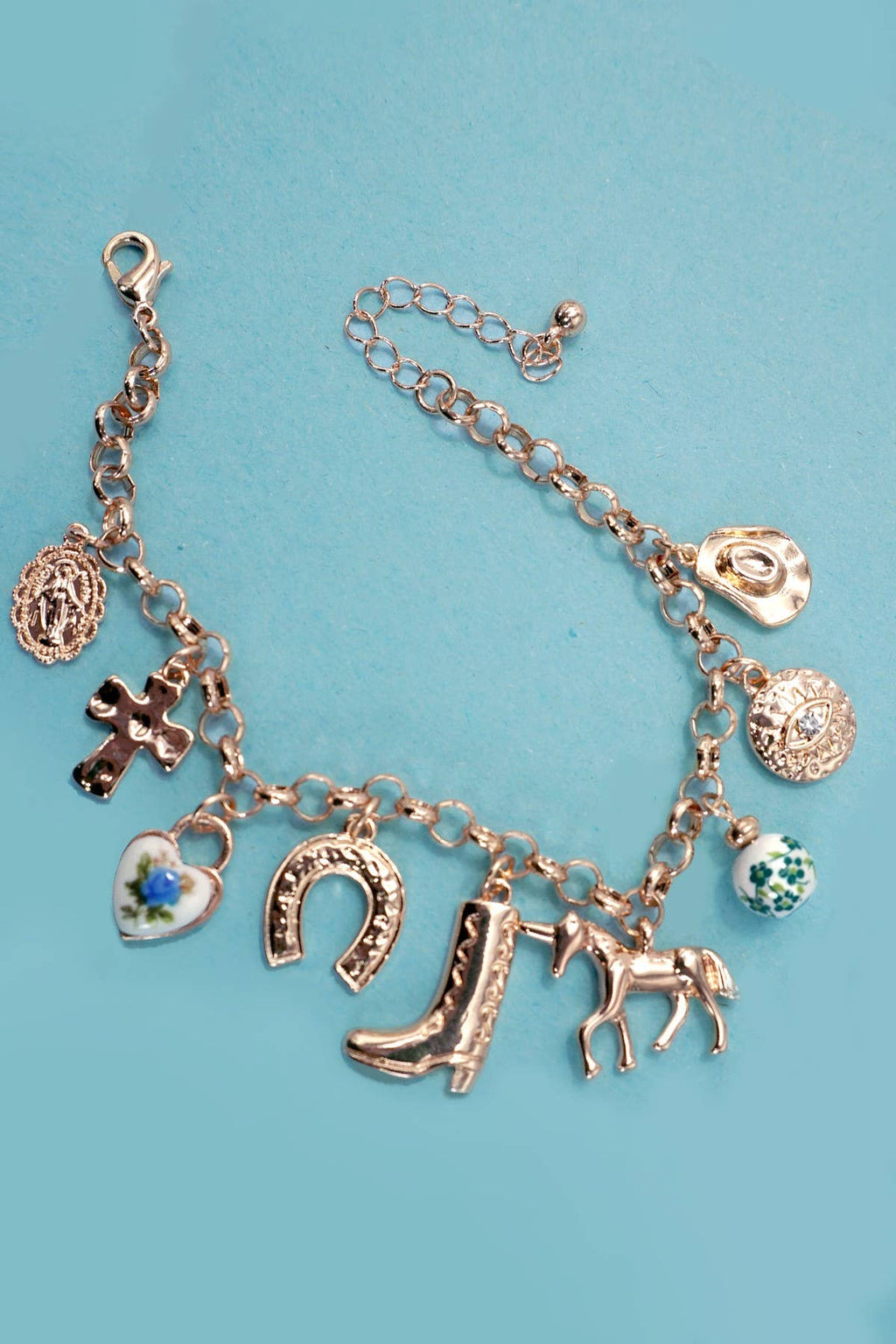 CHARM BRACELET - WESTERN BOOT CROSS PORCELAIN | 80B1345: GOLD