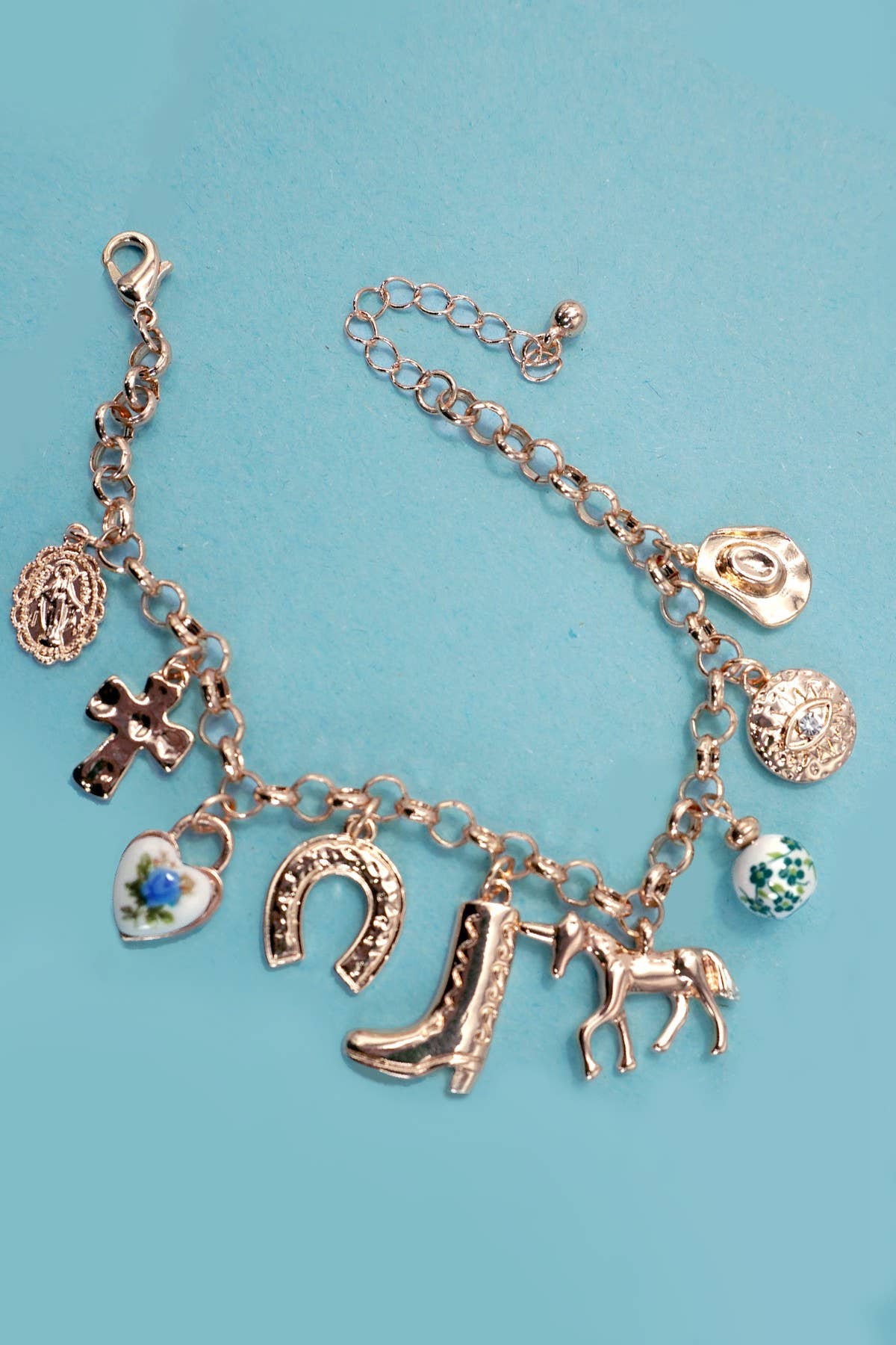 CHARM BRACELET - WESTERN BOOT CROSS PORCELAIN | 80B1345: GOLD