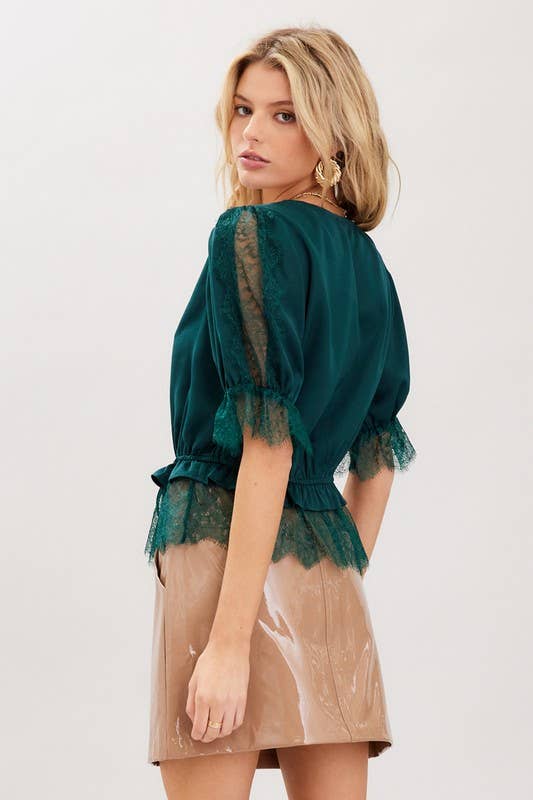 Satin Lace Trim Top