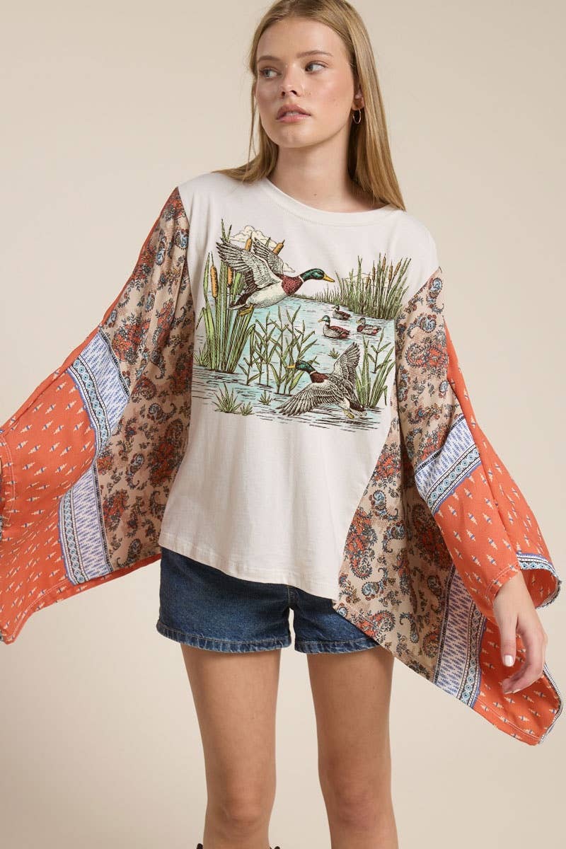 PRE-Order Mallard Ducks Vintage Graphic Sheer Kaft Top