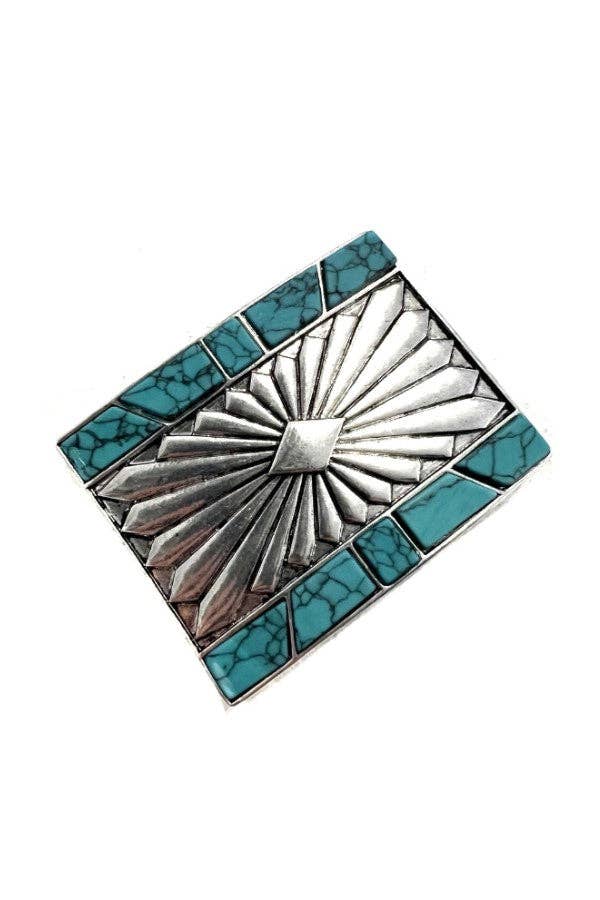WESTERN TURQUOISE STONE CONCHO BELT BUCKLE: TURQUOISE