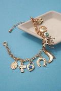 CHARM BRACELET - WESTERN BOOT CROSS PORCELAIN | 80B1345: GOLD