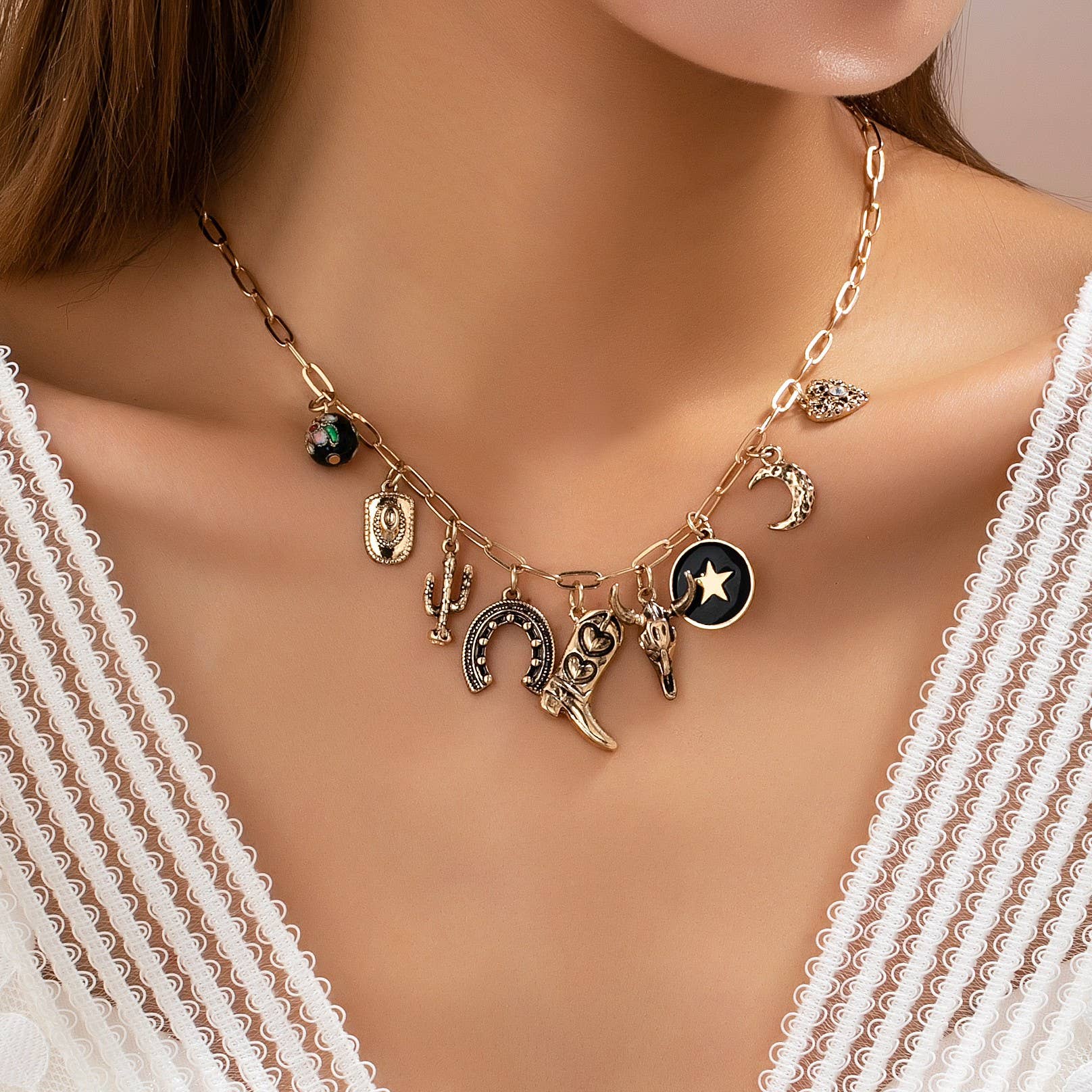Western Charm Necklace - Boot cross heart | 80N92762: GOLD
