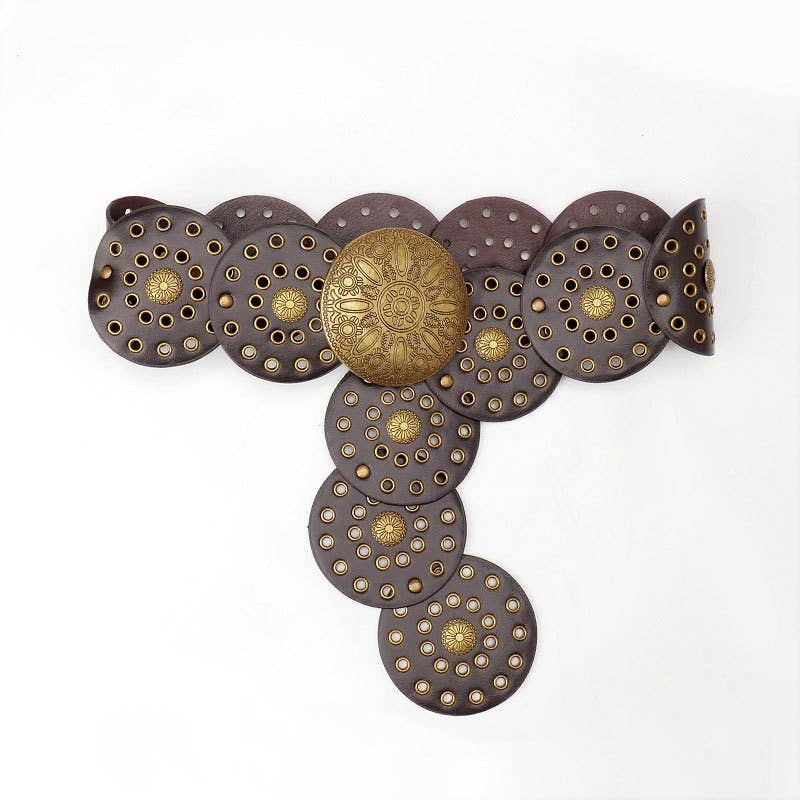 Western Studded Circular Disc Snap Punk Belt | 40BT653: CAMEL