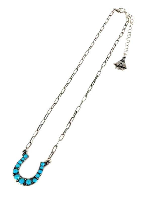 Western Horse Shoe Turquoise Necklace: TURQUOISE