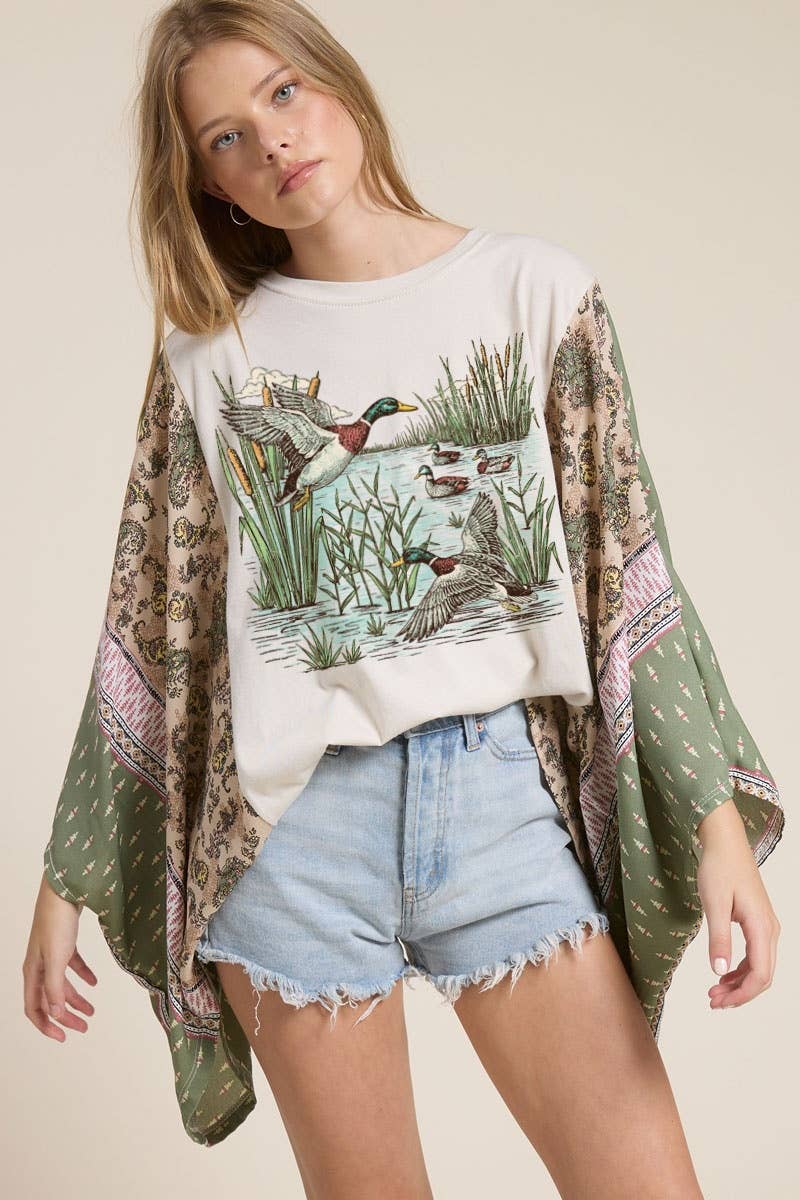 PRE-Order Mallard Ducks Vintage Graphic Sheer Kaft Top