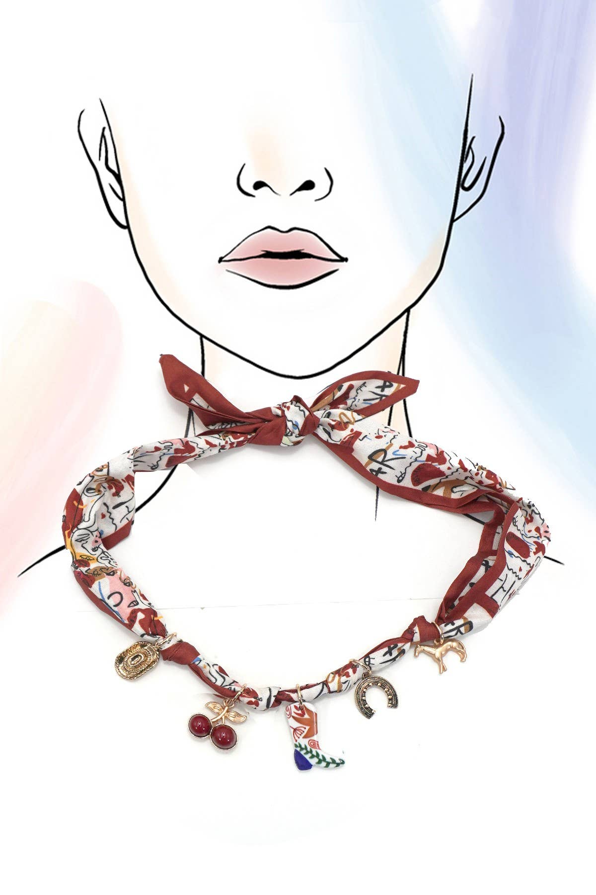 SCARF CHARM NECKLACE-BOOT CHERRY HORSESHOE HAT | 80N92393: GOLD