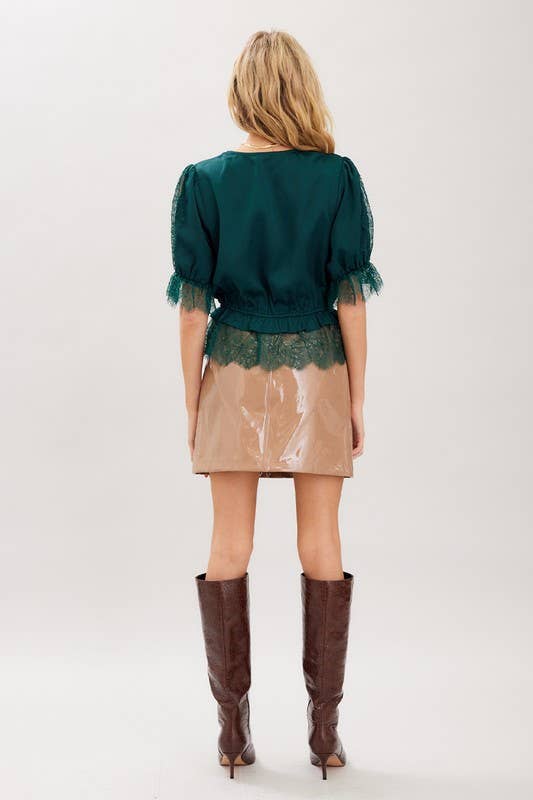 Satin Lace Trim Top