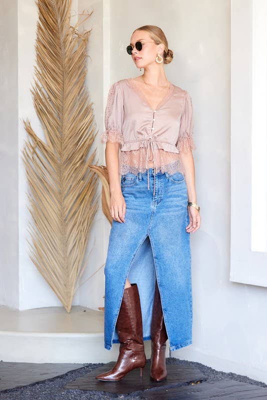 Satin Lace Trim Top