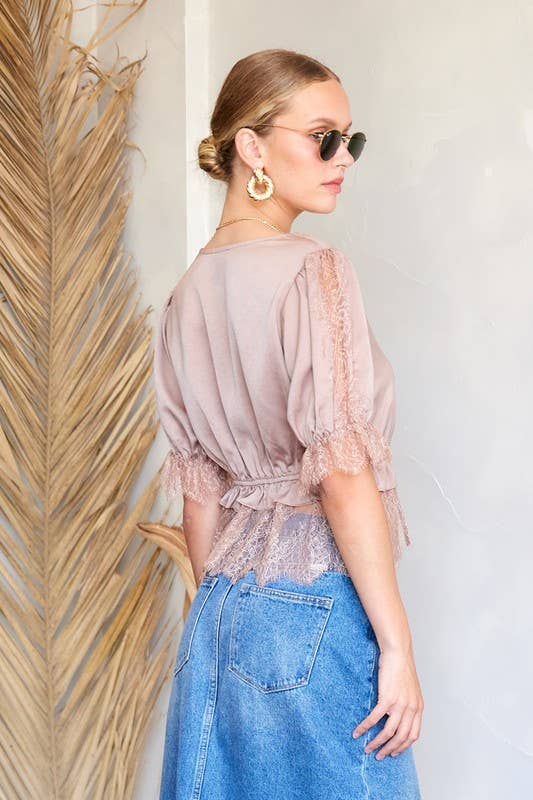 Satin Lace Trim Top