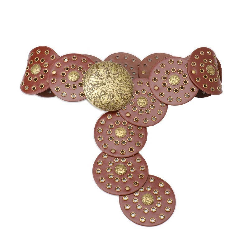 Western Studded Circular Disc Snap Punk Belt | 40BT653: CAMEL
