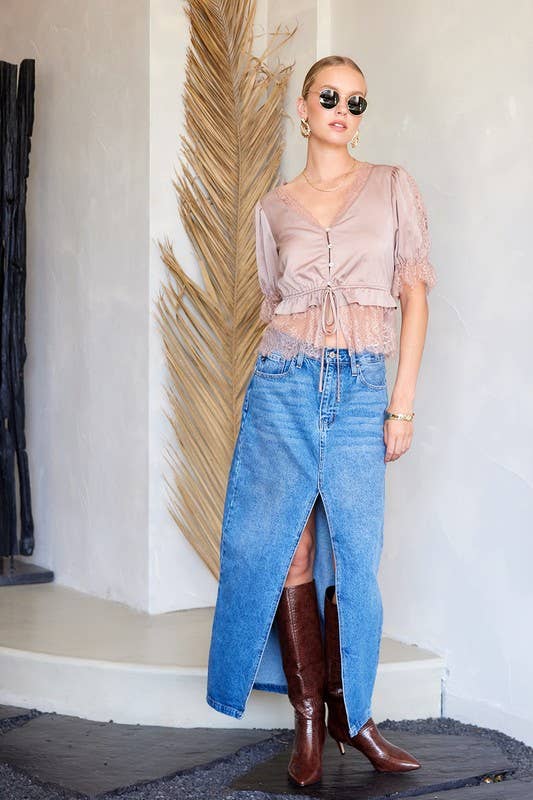 Satin Lace Trim Top