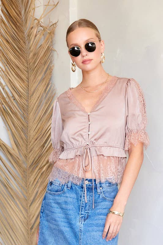 Satin Lace Trim Top