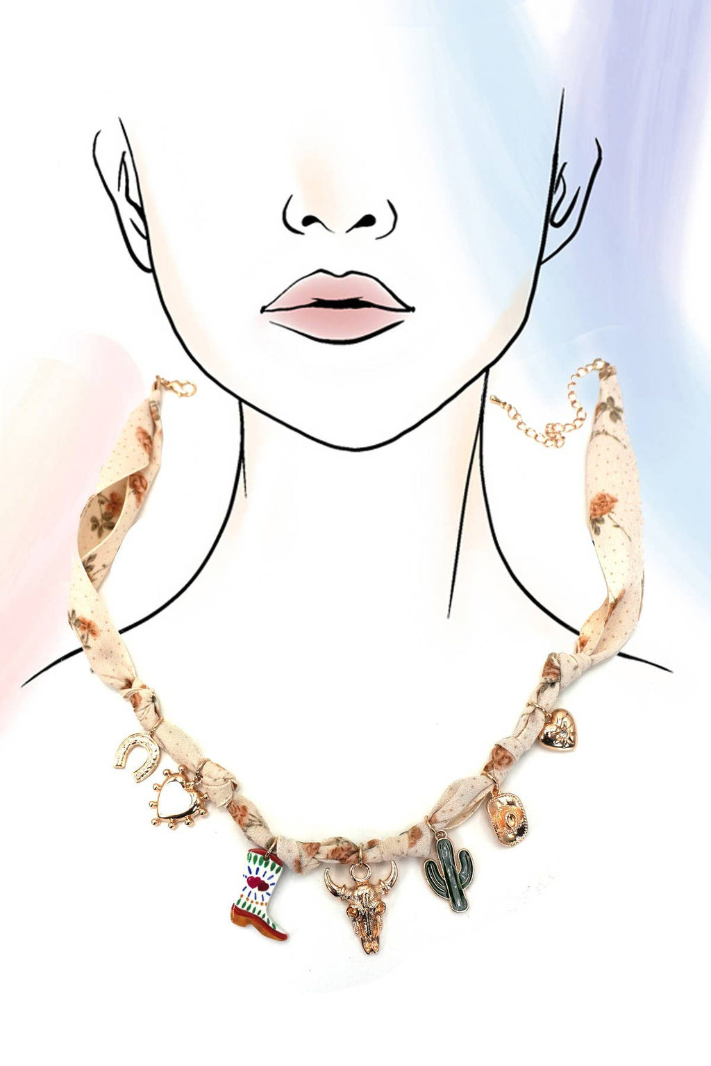 SCARF CHARM NECKLACE-BOOT CACTUS HAT HEART | 80N92365: GOLD