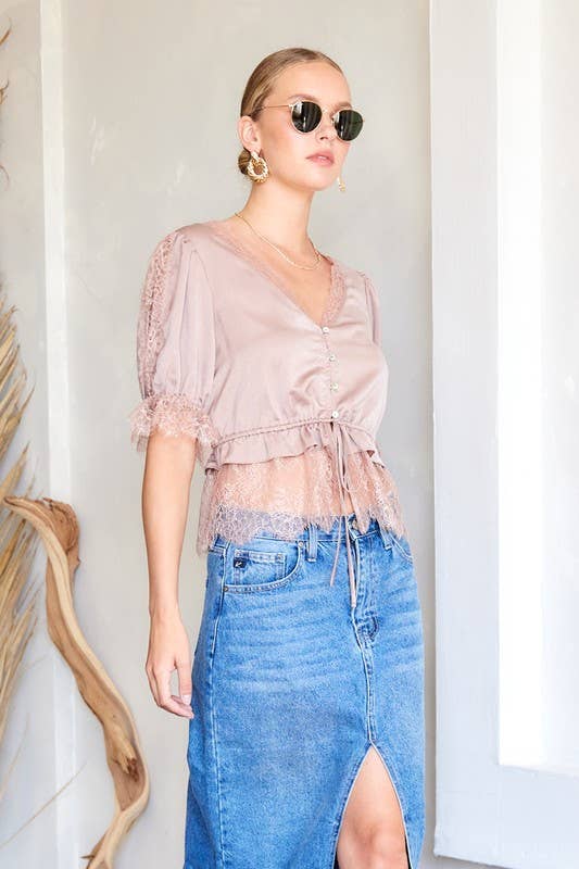 Satin Lace Trim Top