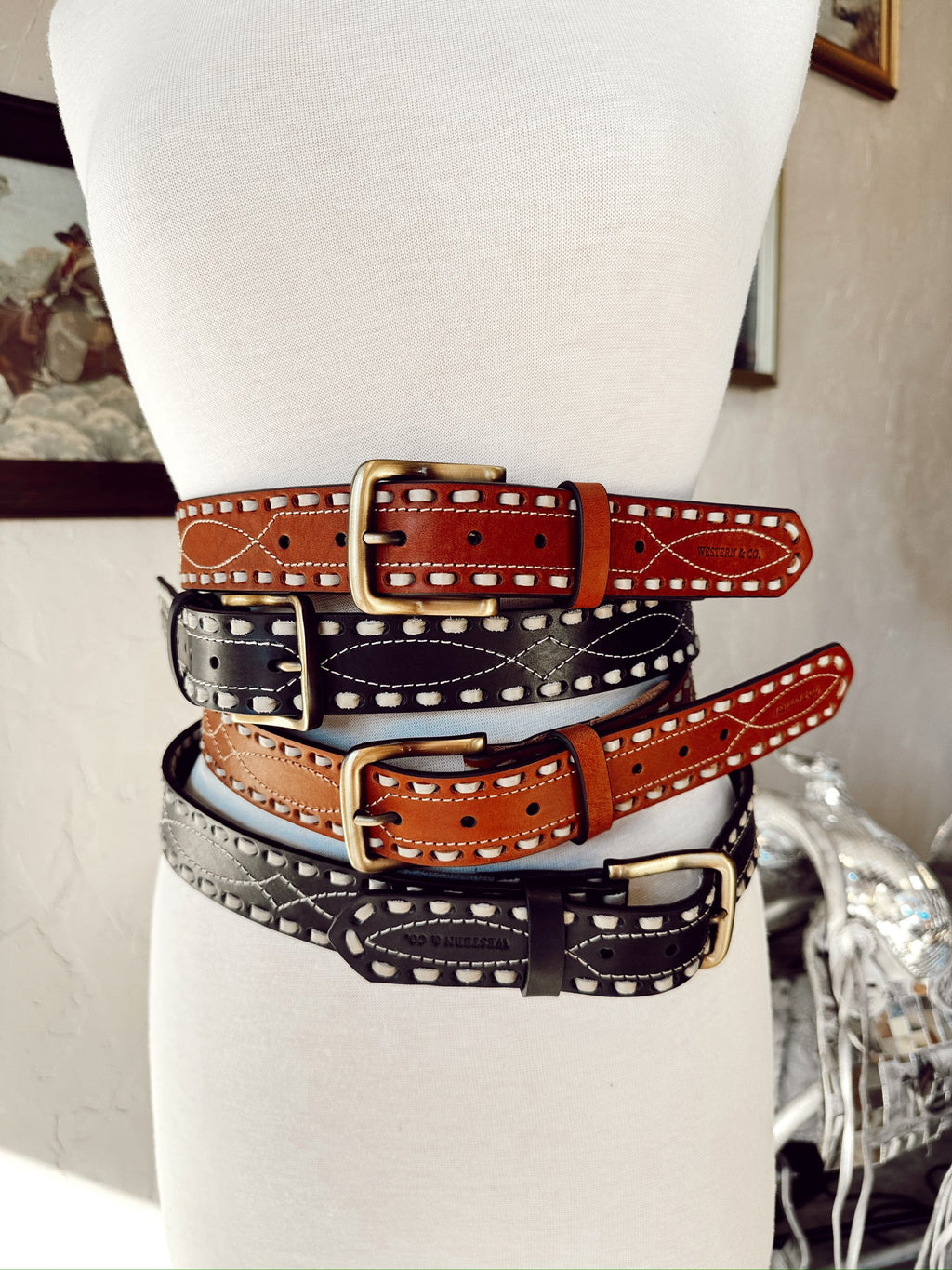 The Classic Buckstitch Belt in Brown