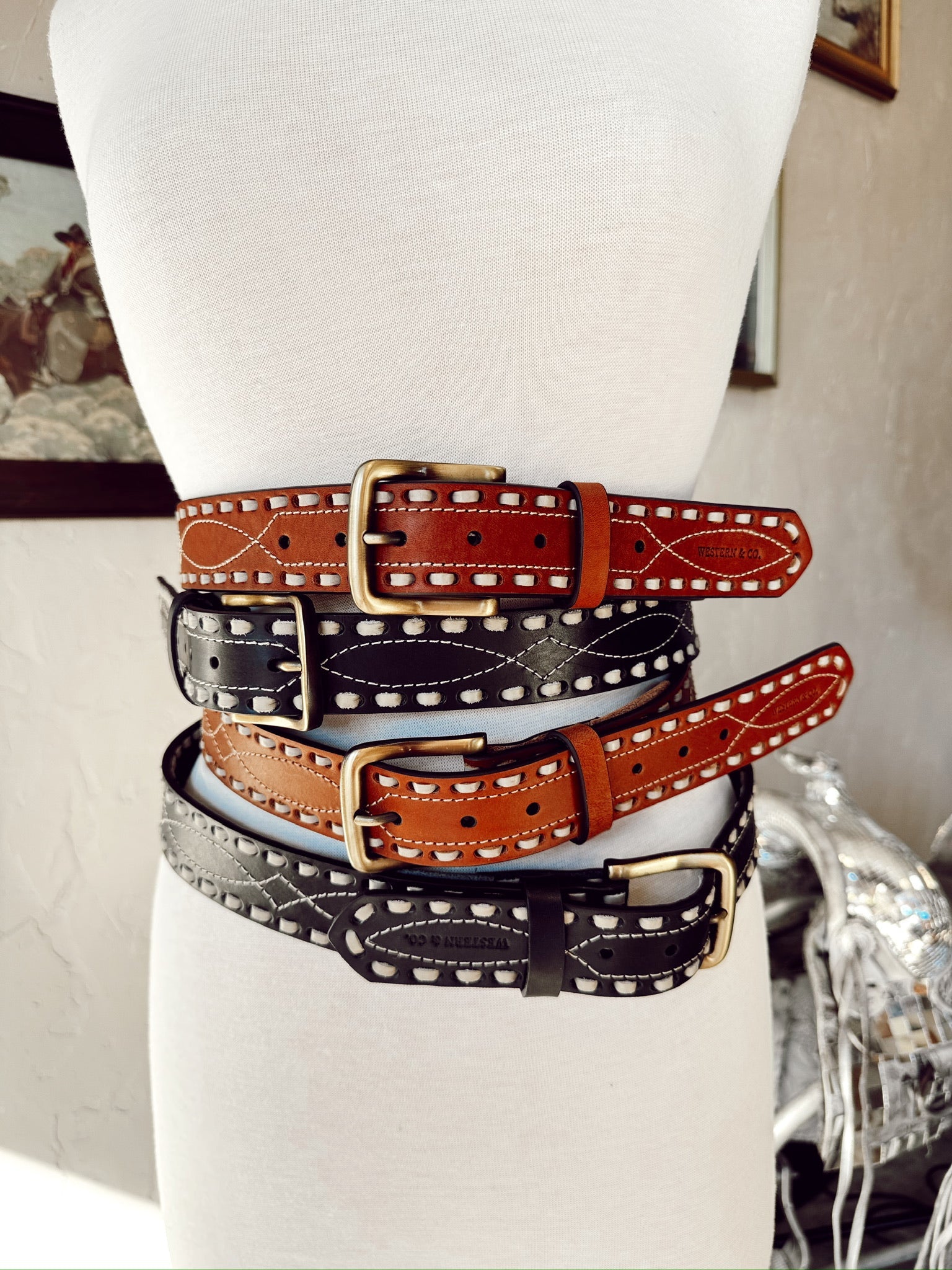 The Classic Buckstitch Belt in Brown