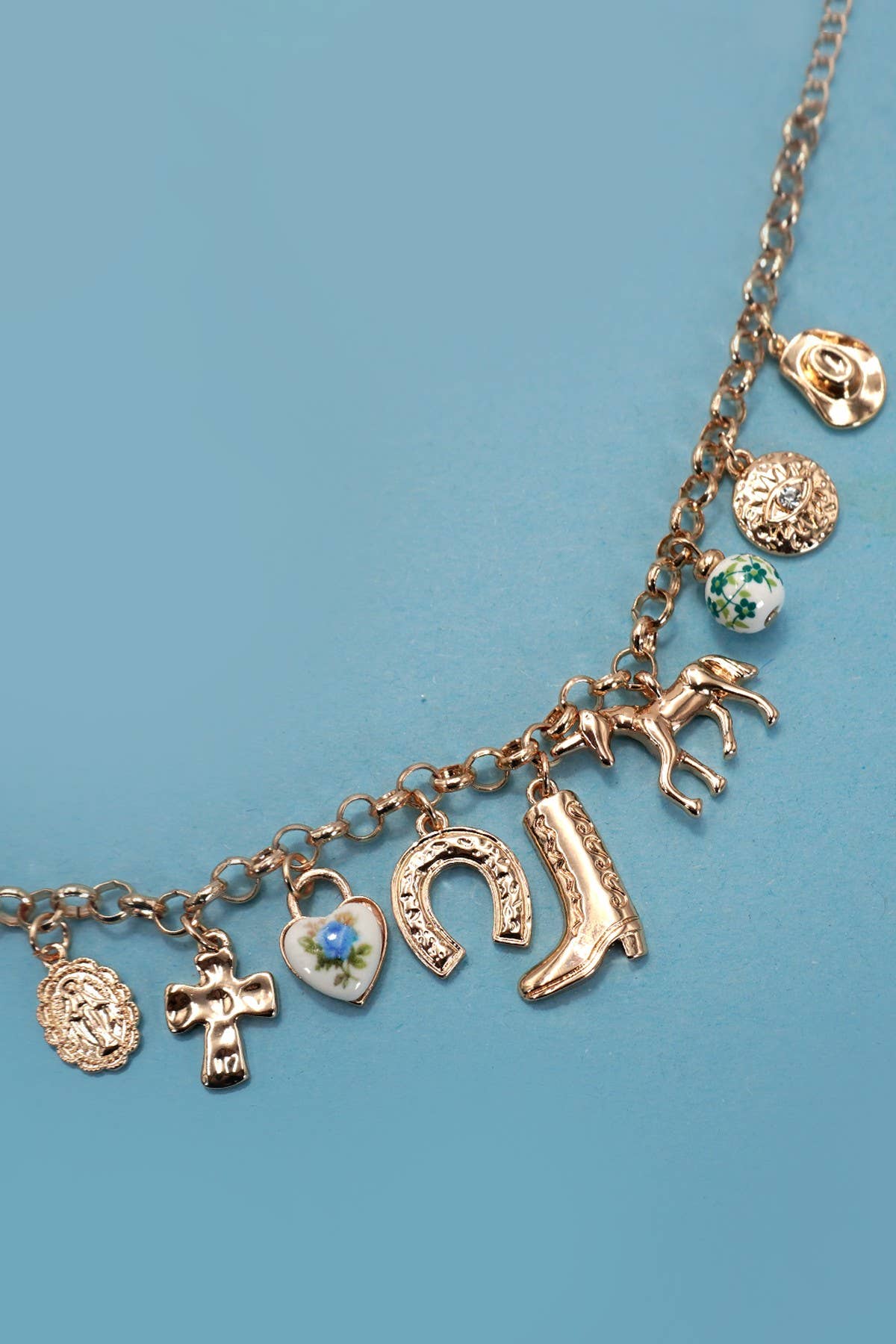CHARM BRACELET - WESTERN BOOT CROSS PORCELAIN | 80B1345: GOLD