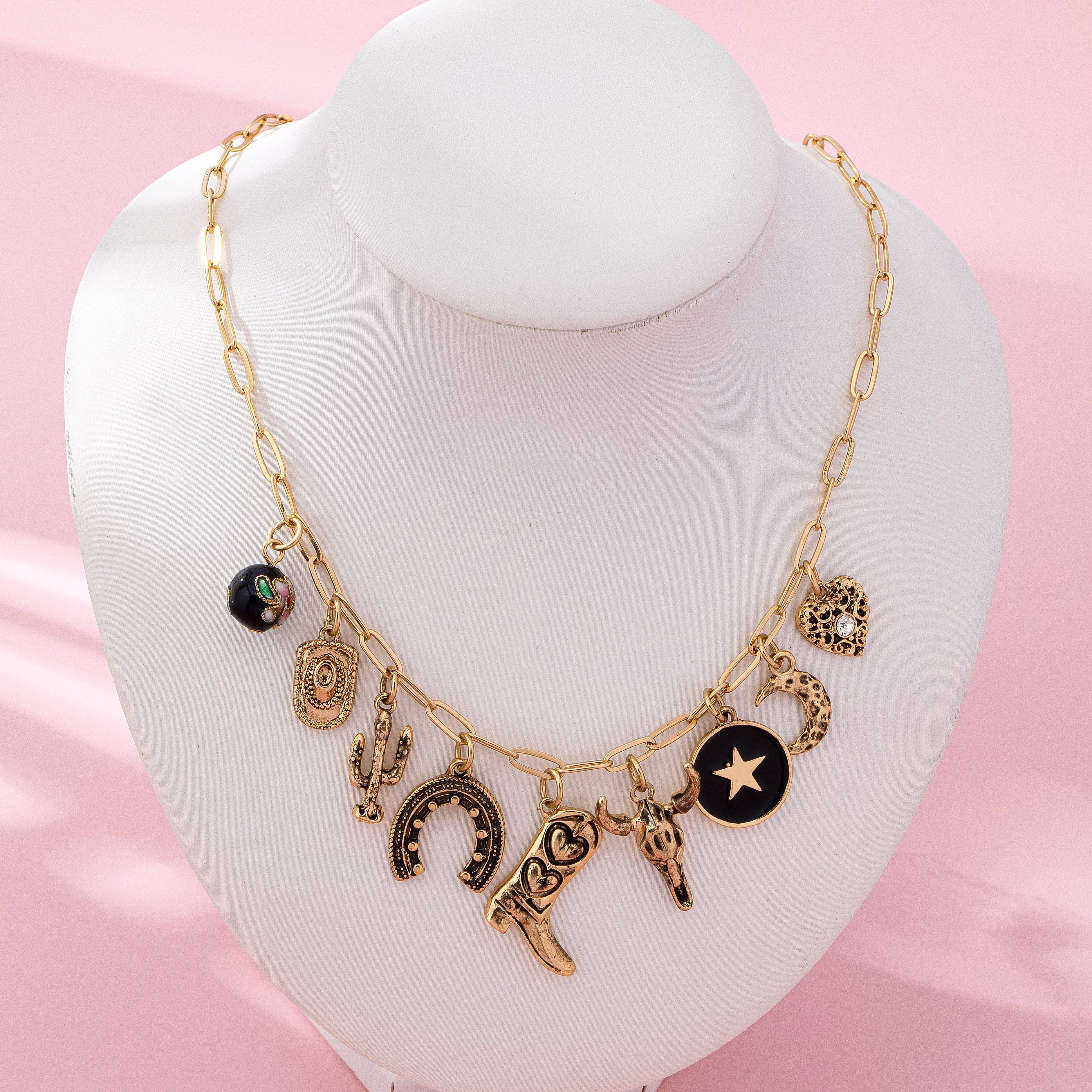 Western Charm Necklace - Boot cross heart | 80N92762: GOLD