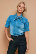 TIE NECK DENIM BLOUSE