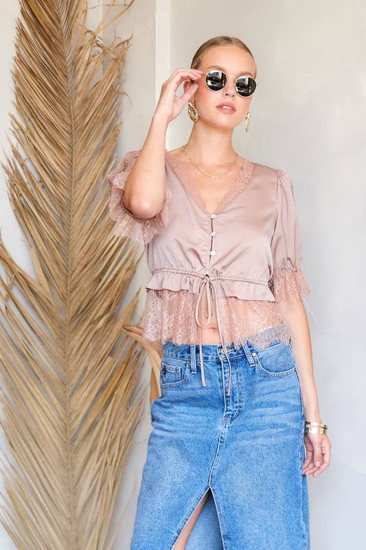 Satin Lace Trim Top