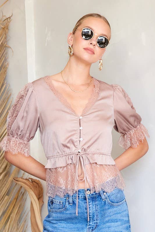 Satin Lace Trim Top
