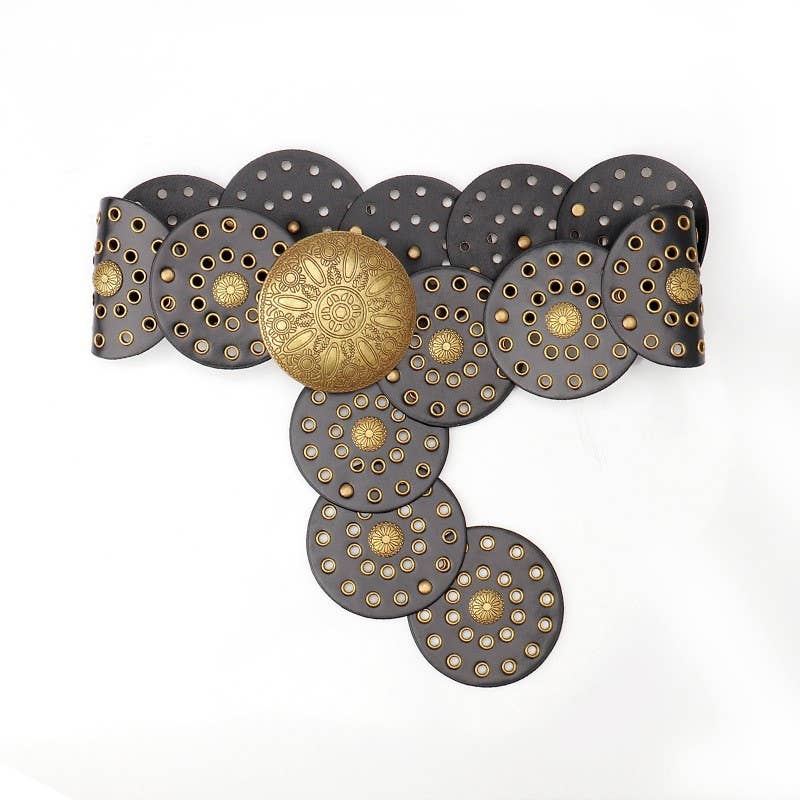Western Studded Circular Disc Snap Punk Belt | 40BT653: CAMEL
