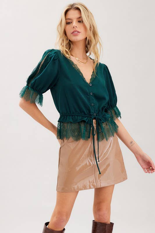 Satin Lace Trim Top