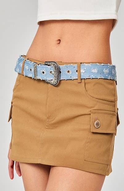 TRENDY WESTERN BOHO DENIM BELT | 40BT632: Blue