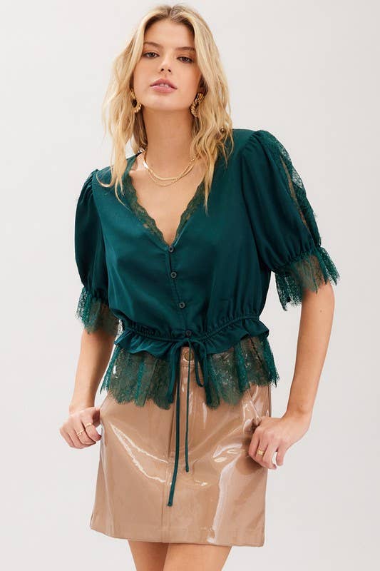 Satin Lace Trim Top