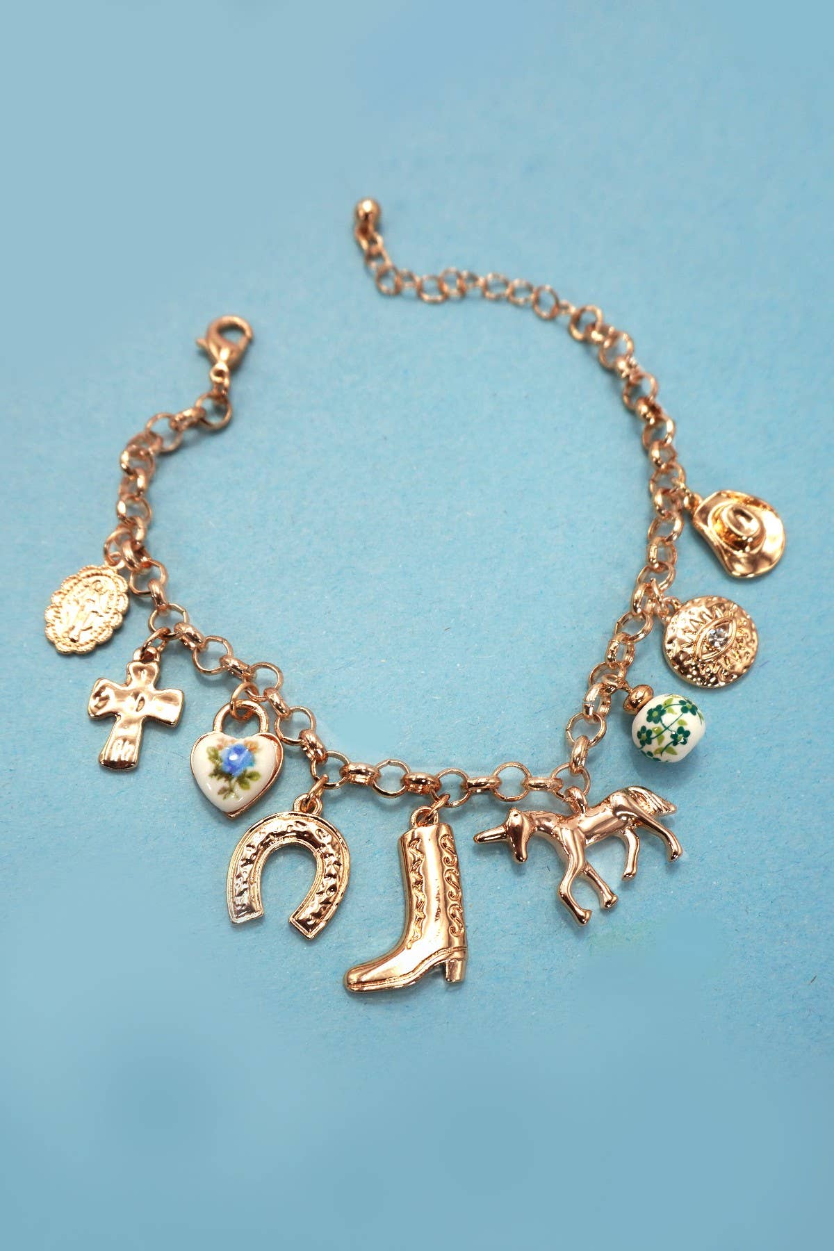 CHARM BRACELET - WESTERN BOOT CROSS PORCELAIN | 80B1345: GOLD
