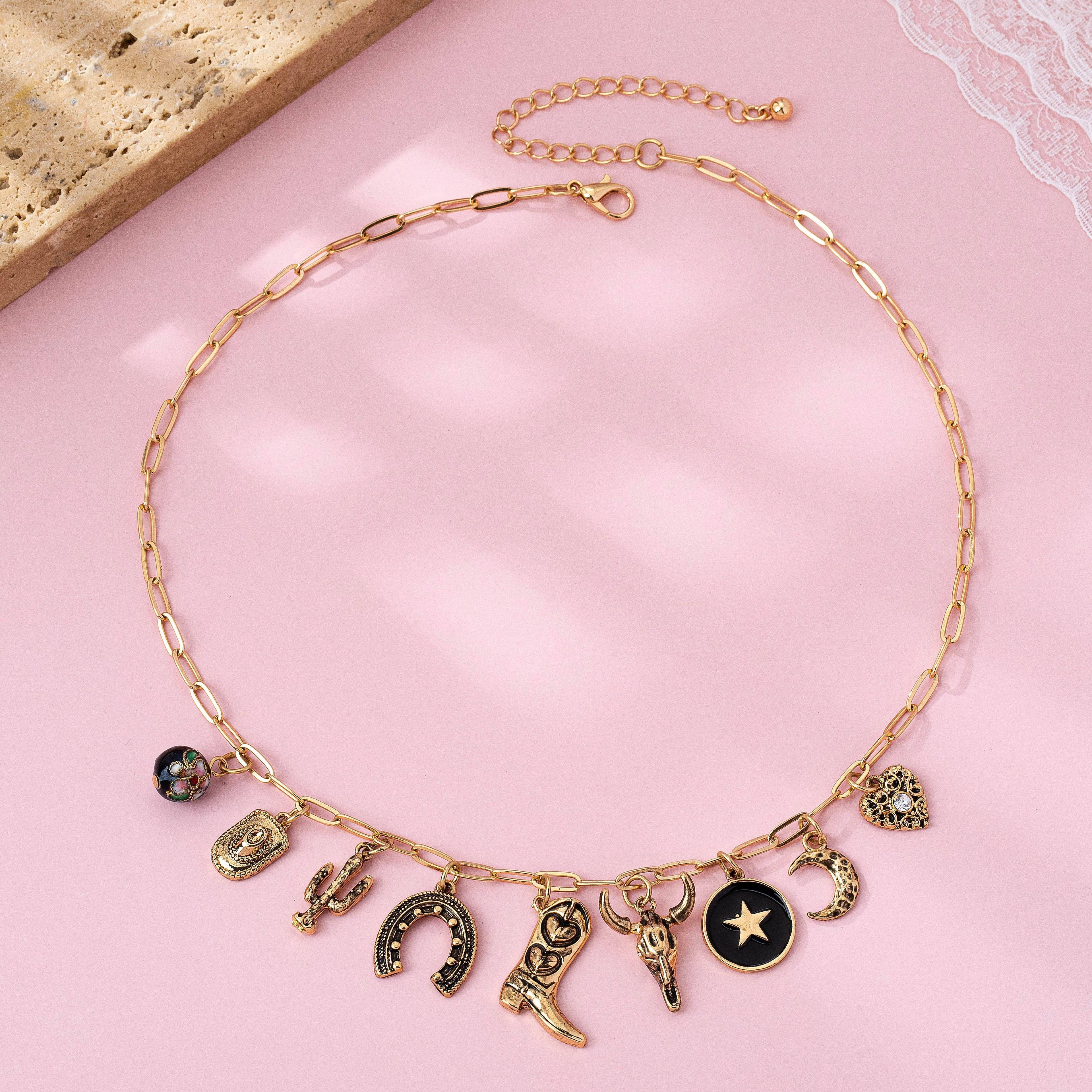 Western Charm Necklace - Boot cross heart | 80N92762: GOLD