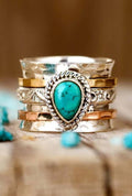 Teardrop Natural Stone Ring | 40R116: TURQ